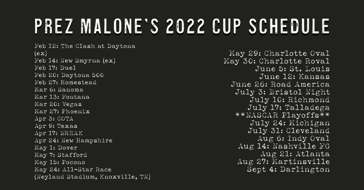 NASCAR President Malone unveils his 2022 Cup Schedule